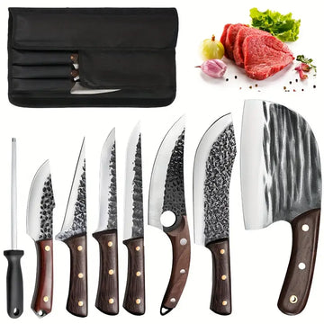 Professional 8-Piece Chef Knife Set – Stainless Steel with Ergonomic Wood Handles
