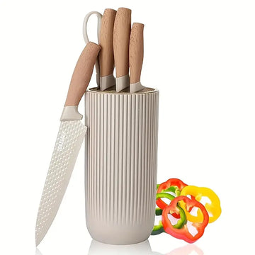 Retrosohoo 6pcs Kitchen Knife Set – Sharp Black Stainless Steel Chef Knives with Non-Stick Blades & Universal Knife Block for Home & Restaurant