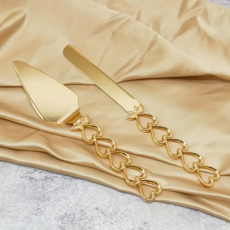 2PCS Heart-Linked Cake & Pie Serving Set – Elegant Metal Pastry Servers for Weddings & Special Occasions