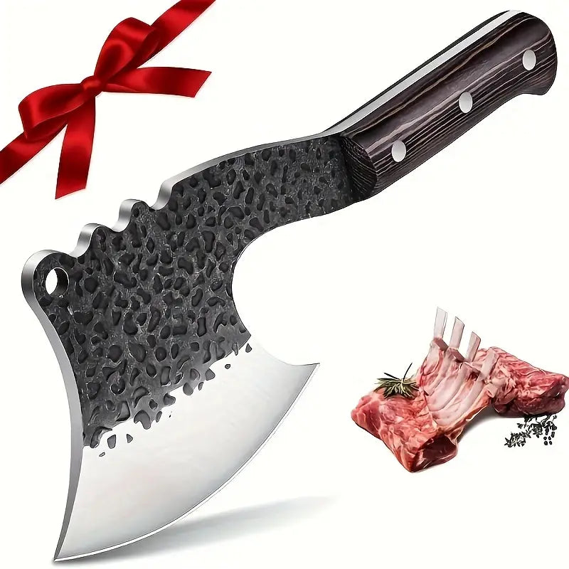 Heavy-Duty Hand-Forged Meat & Bone Cleaver – High Carbon Steel Butcher Knife with Protective Cover for Kitchen & BBQ