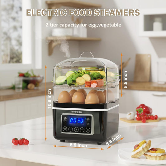 2-Tier Electric Food Steamer 4 QT with Digital Controls, Egg Cooker & Auto Shut-Off