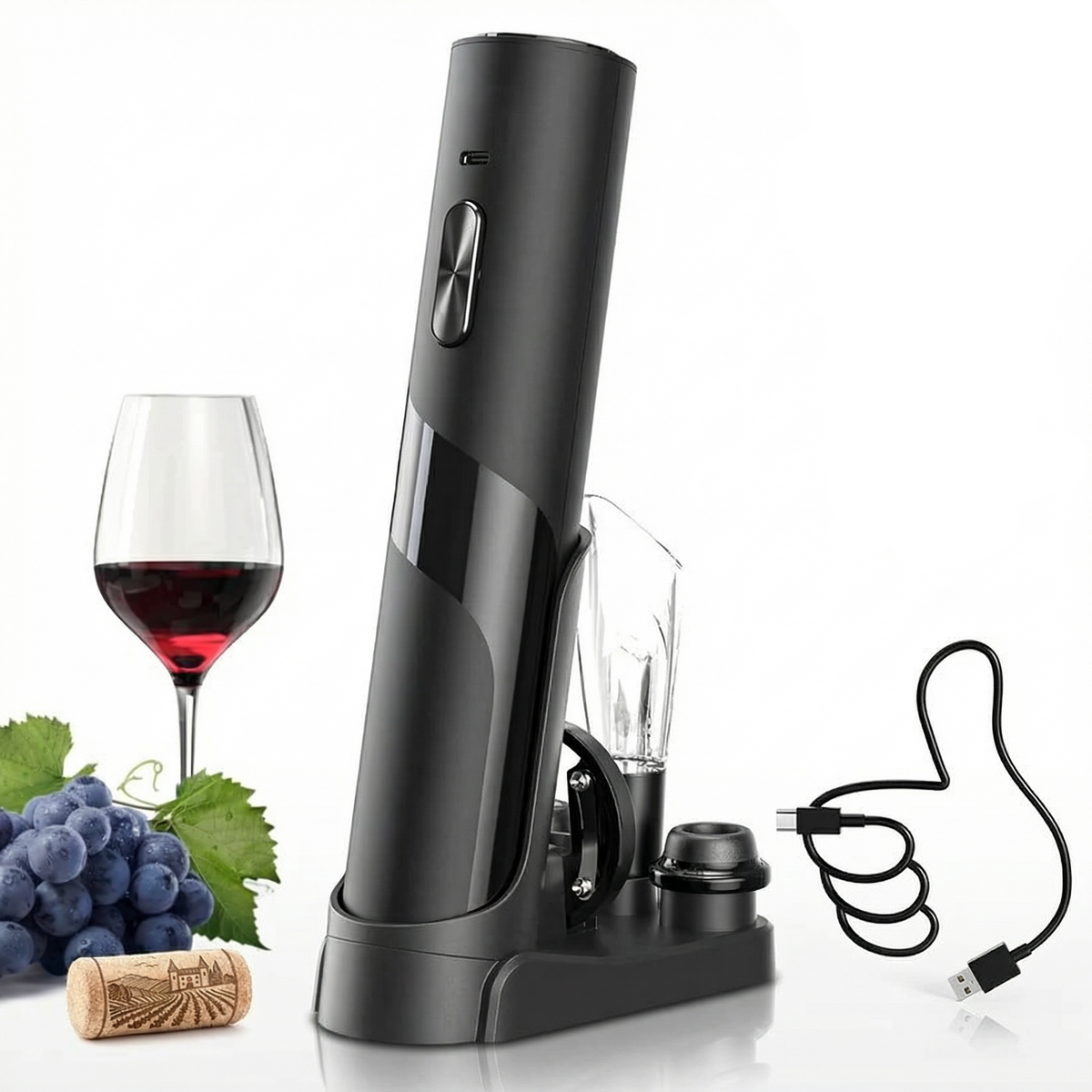 Rechargeable Electric Wine Opener Set with Charging Base and Accessories