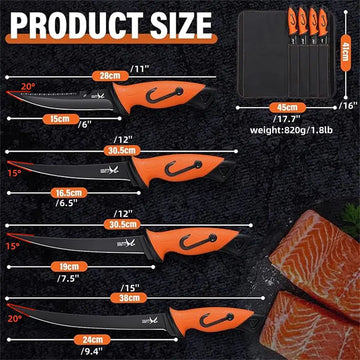 5-Piece Filleting & Fishing Knife Set with Sheaths, Non-Slip Handles, and Storage Bag