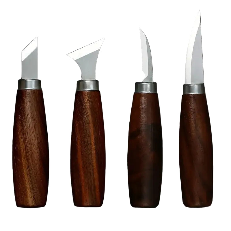 Professional Walnut Handle Wood Carving Knife Set – Handmade Curved & DIY Woodworking Tools