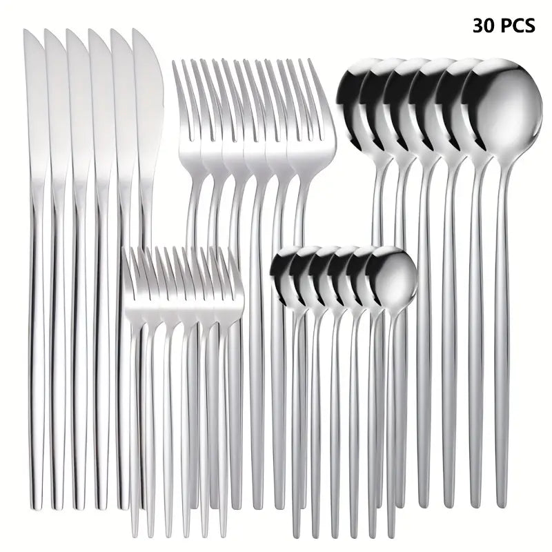 30pcs Copper Stainless Steel Cutlery Set - Dishwasher Safe Knife Fork Spoon Set