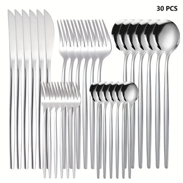 30pcs Copper Stainless Steel Cutlery Set - Dishwasher Safe Knife Fork Spoon Set