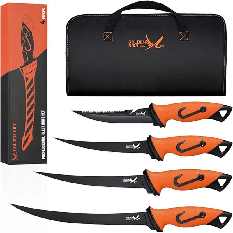 5-Piece Filleting & Fishing Knife Set with Sheaths, Non-Slip Handles, and Storage Bag