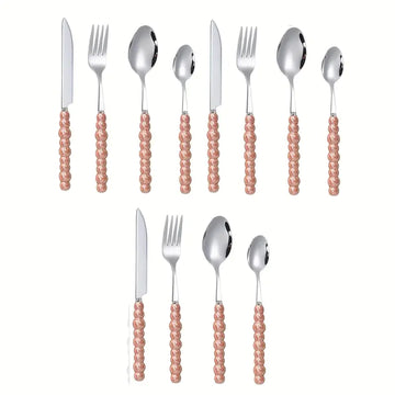 12pcs Pearl-Shaped Stainless Steel Cutlery Set with Ceramic Handles – Knives, Forks & Spoons for Kitchen, Dining & Parties