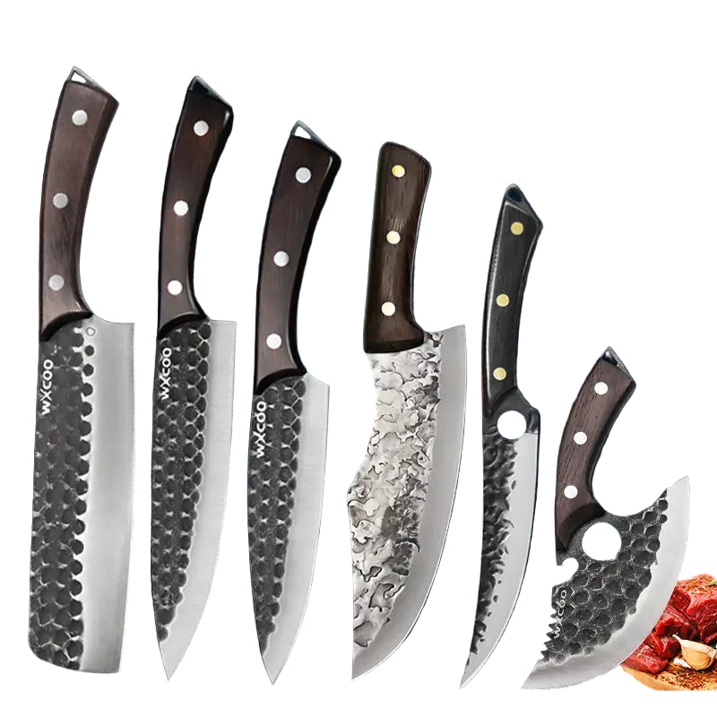 6-Piece Stainless Steel Knife Set – Handmade Forged Kitchen Knives with Covers for Meat, Cheese, Pizza, & More