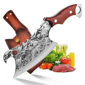Hand-Forged Meat & Vegetable Cleaver Knife with Sheath – Sharp Butcher Knife for Kitchen, BBQ & Outdoor Use