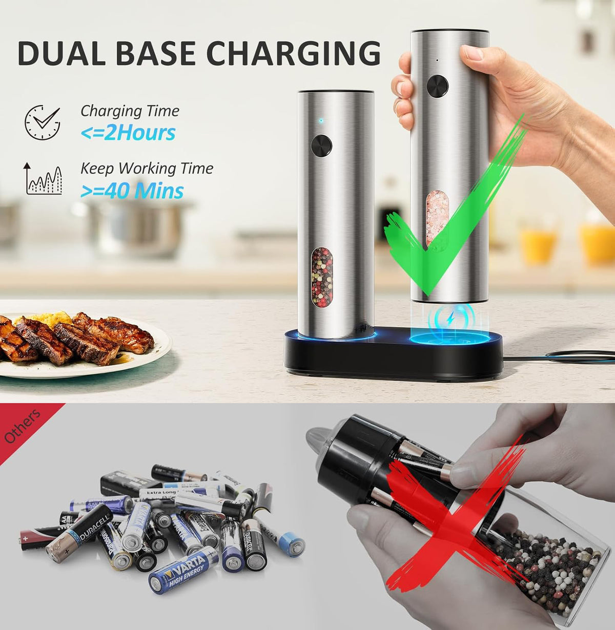 Electric salt and pepper grinder with adjustable coarseness