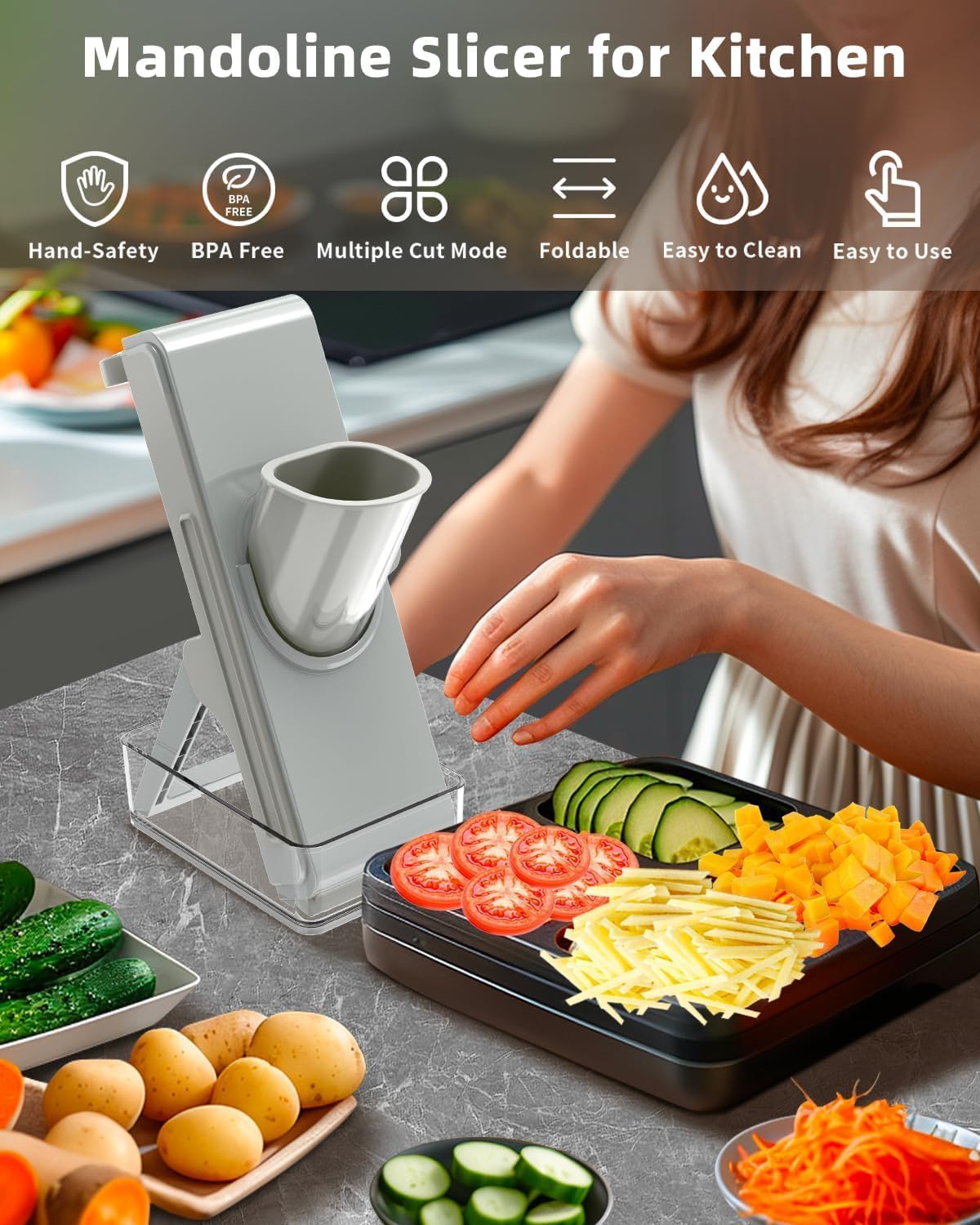 Adjustable mandoline slicer for vegetable cutting
