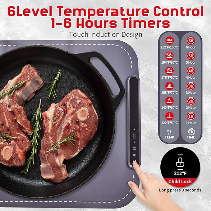Adjustable temperature food warming mat for serving dishes