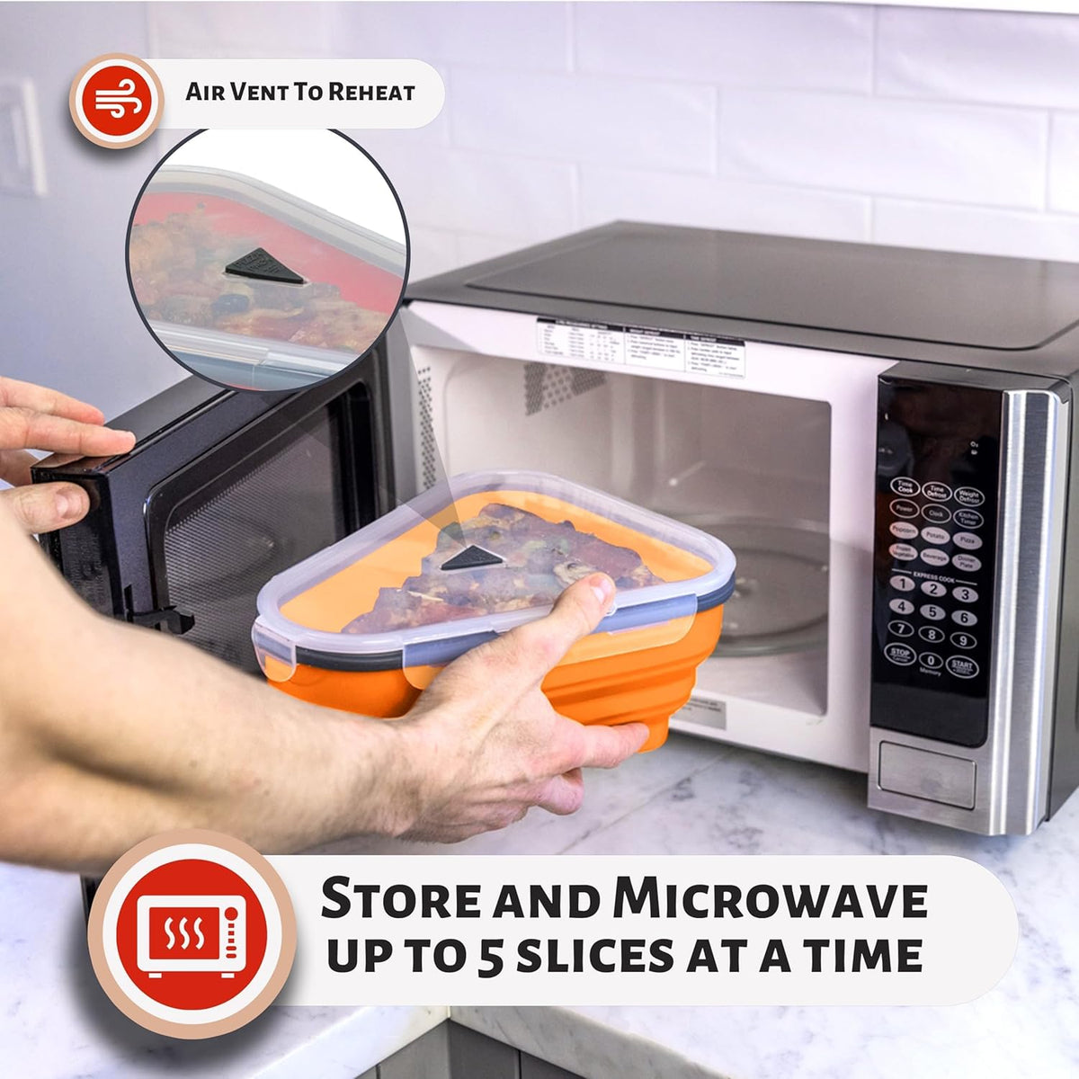 Airtight reusable pizza container for leftover pizza storage