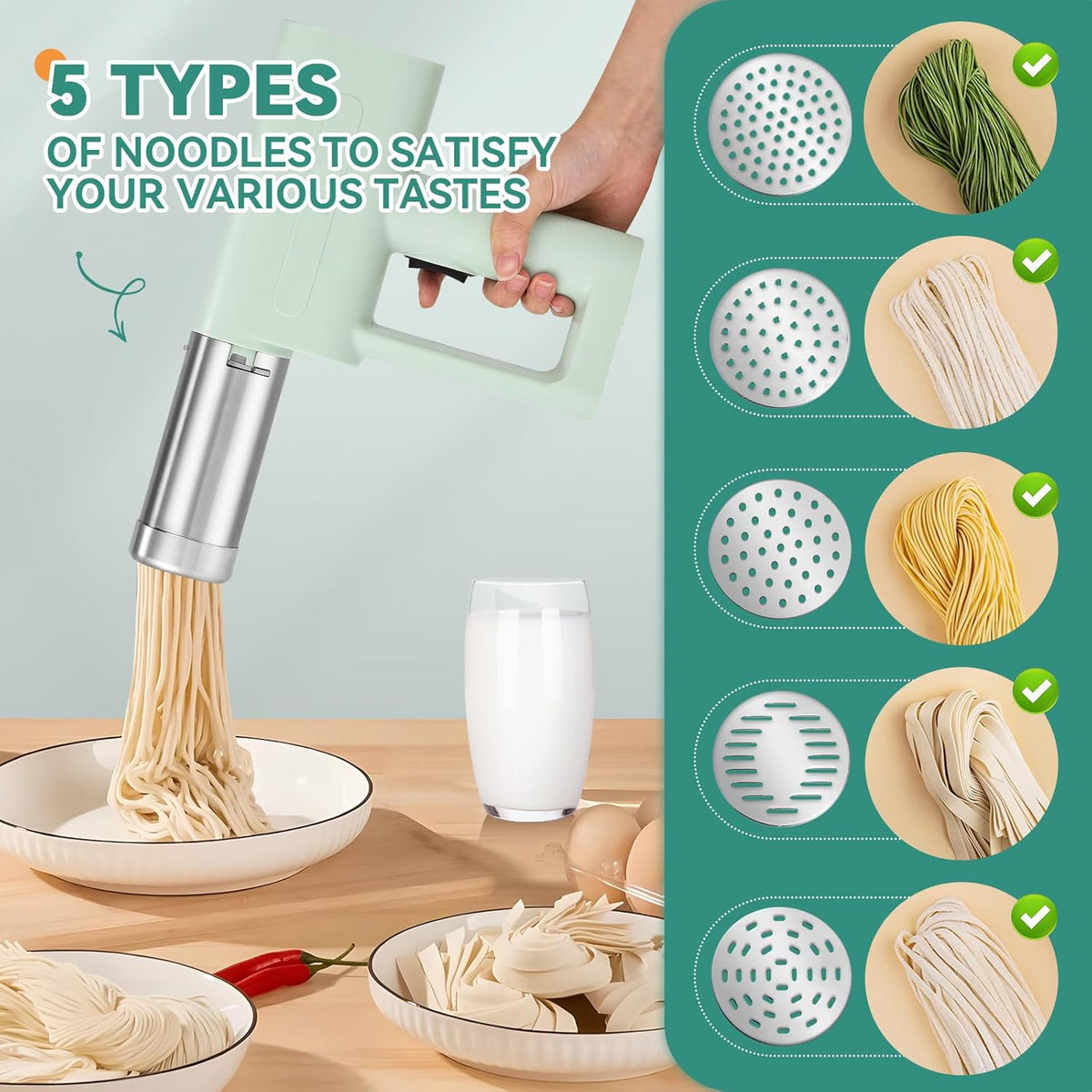 Handheld electric noodle maker with one button operation