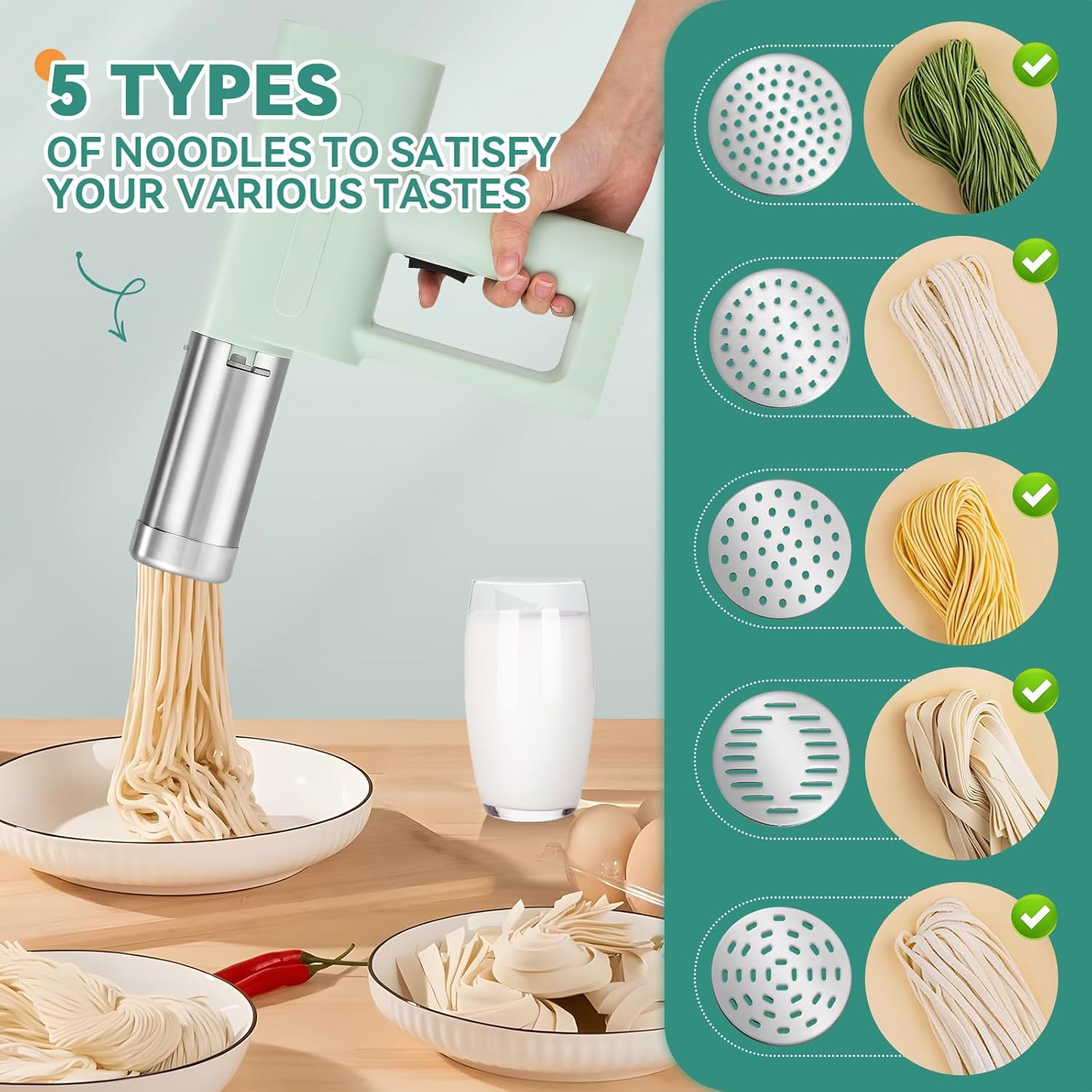 Handheld electric noodle maker with one button operation