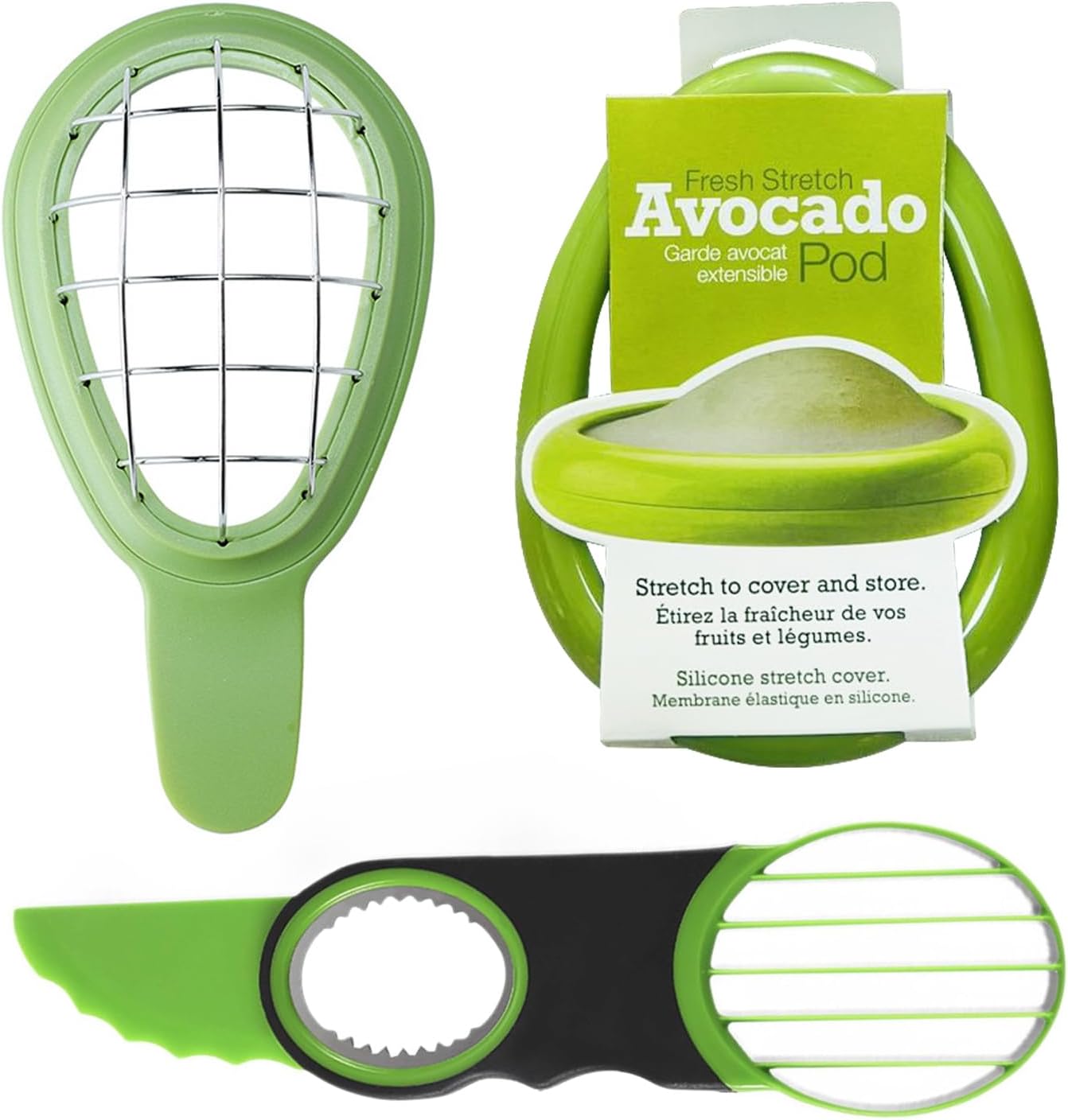 3 piece avocado slicer tool set for cutting and storing avocados