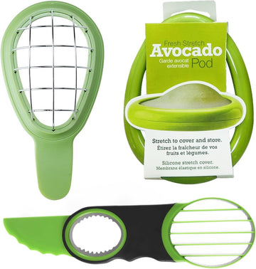 3 piece avocado slicer tool set for cutting and storing avocados