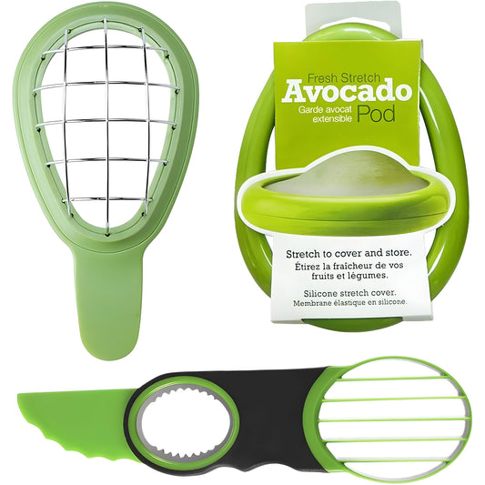 3 piece avocado slicer tool set for cutting and storing avocados