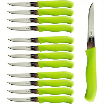 12-Piece Paring & Garnishing Knife Set – 3-Inch Stainless Steel Blade for Fruit & Vegetable Cutting and Peeling – Green Handle