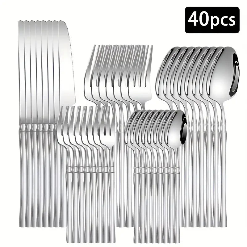 Premium 20/30/40pcs Stainless Steel Cutlery Set – Mirror Finish Forks, Spoons & Knives, Dishwasher Safe