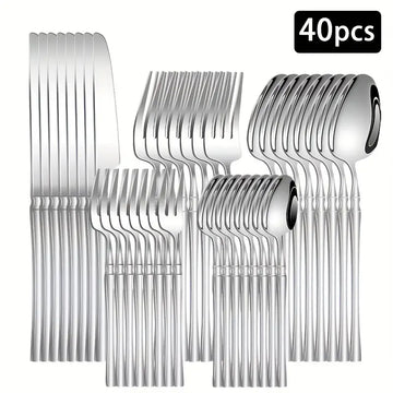 Premium 20/30/40pcs Stainless Steel Cutlery Set – Mirror Finish Forks, Spoons & Knives, Dishwasher Safe