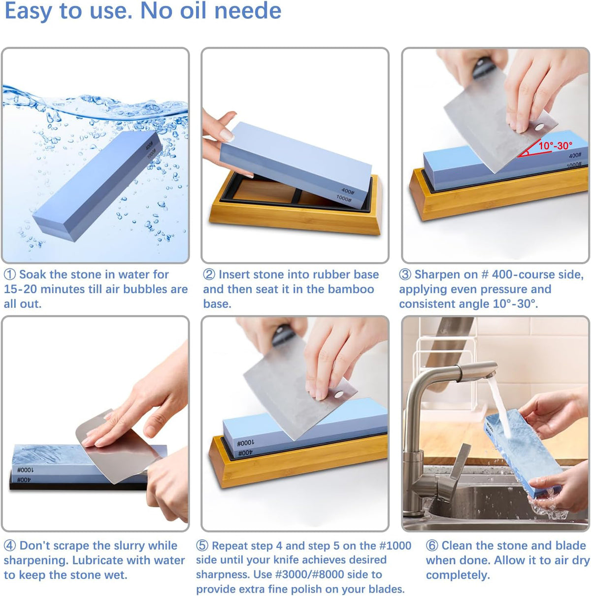 Knife sharpening stone on bamboo base with non slip support