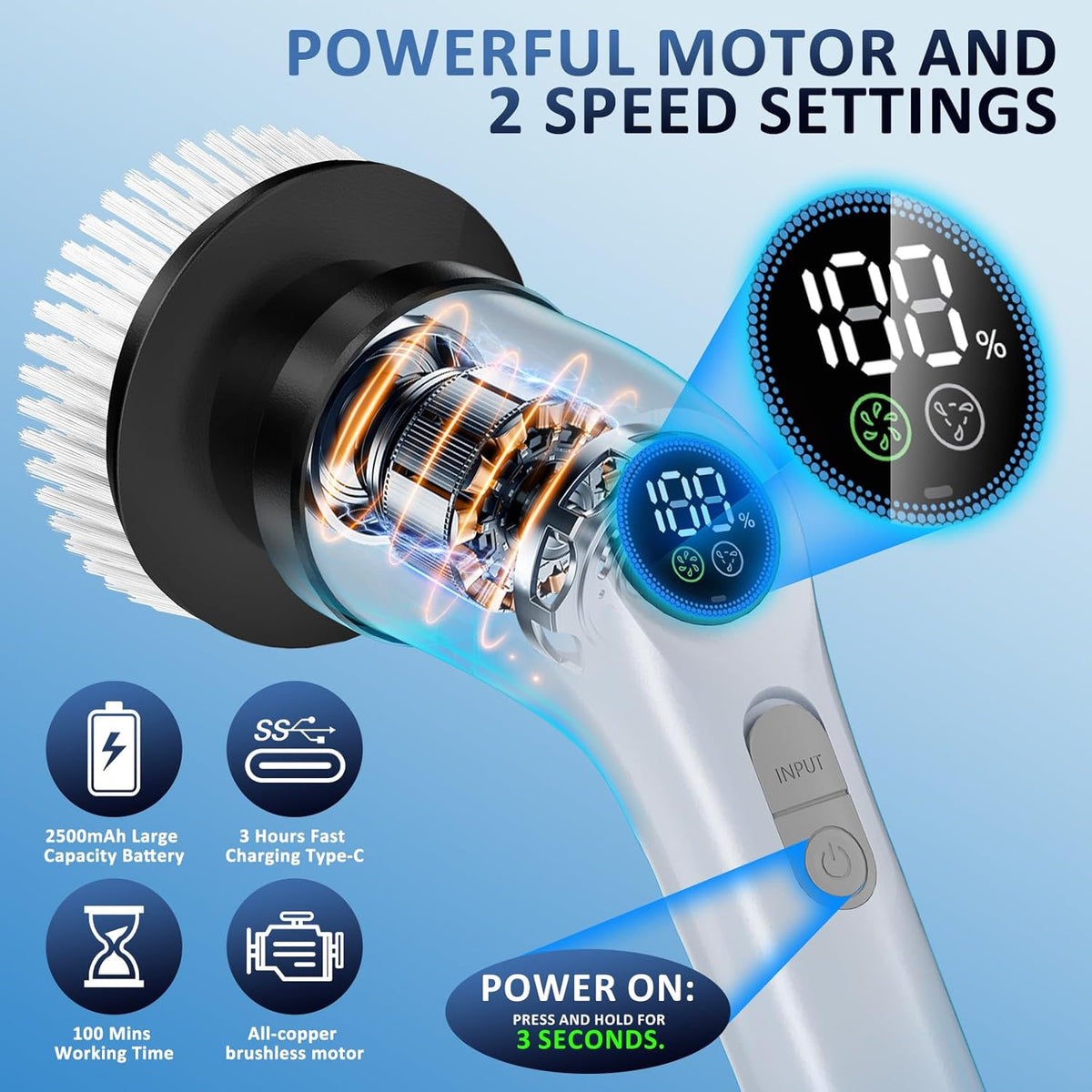 Cordless electric scrubber for bathroom cleaning