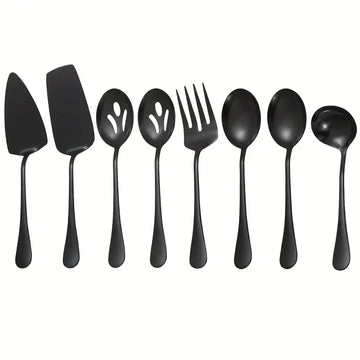 8-Piece Stainless Steel Serving Utensil Set – Spoon, Turner, Forks & Soup Ladle for Home & Restaurant
