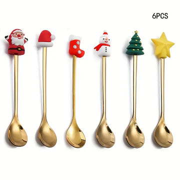 6pcs Christmas Coffee Spoon Set – Cute Doll Stainless Steel Spoons for Dessert, Espresso & Milkshake | Holiday Party & Cafe Use