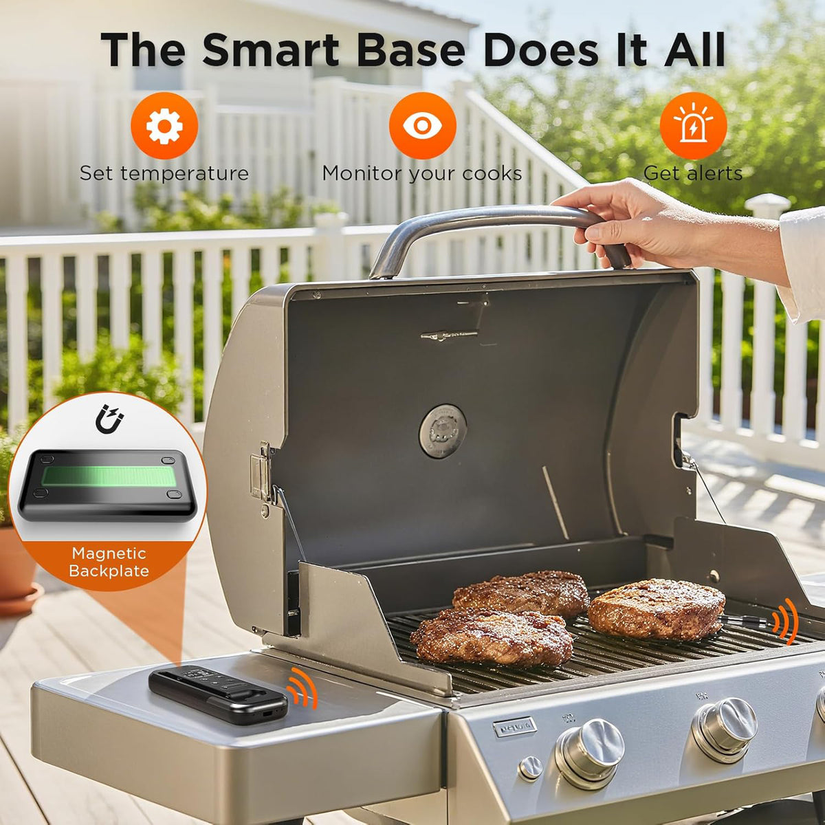: Bluetooth food thermometer used on grill cooking