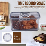 Bread storage container with airtight lid and time recording dial