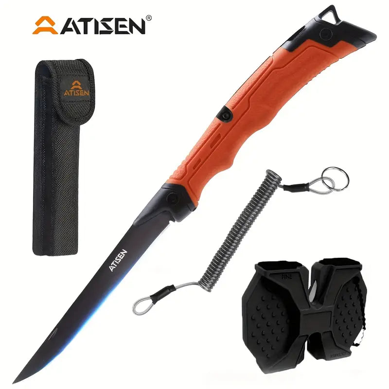 ATISEN Razor-Sharp Fillet Knife for Meat, Poultry, and Fish – Non-Slip Handle, Includes Sheath & Knife Sharpener