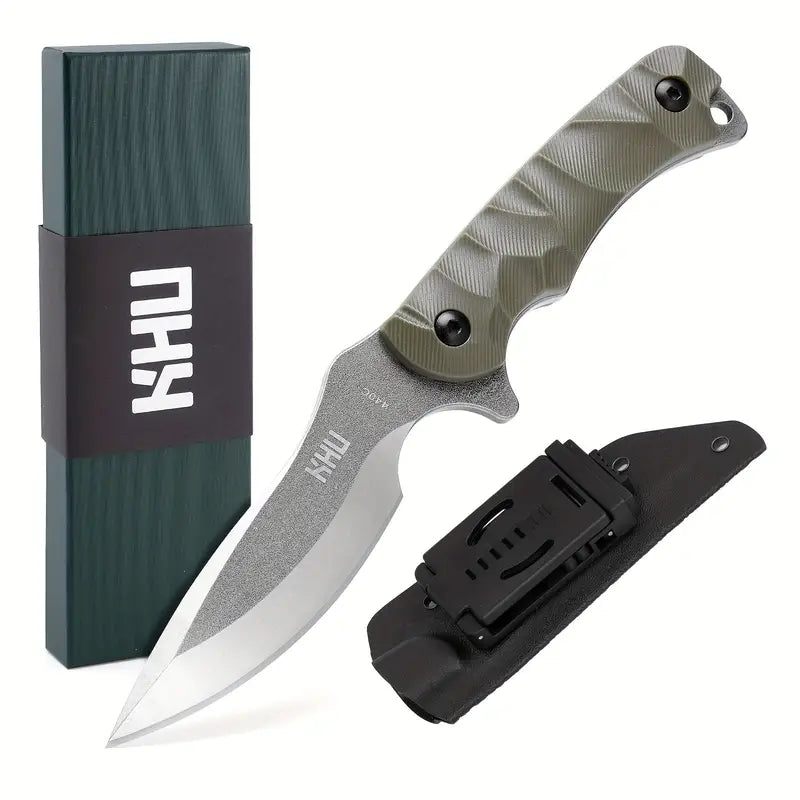 KHU Fixed Blade Hunting Knife with G10 Handle & Kydex Sheath – Outdoor Survival Camping Gear