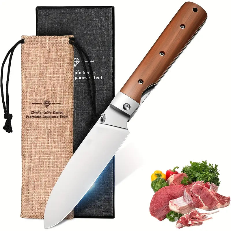 Folding Japanese Chef Pocket Knife – Ultra Sharp 440C Stainless Steel, Portable EDC Kitchen Knife