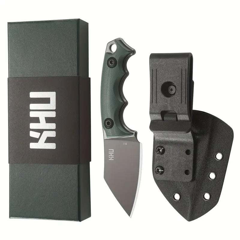 KHU Camping & Hunting Fixed Blade Knife – D2 Steel with G10 Handle and Kydex Sheath (21A) for Survival, Outdoor Adventures, and Camping Gear