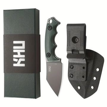 KHU Camping & Hunting Fixed Blade Knife – D2 Steel with G10 Handle and Kydex Sheath (21A) for Survival, Outdoor Adventures, and Camping Gear