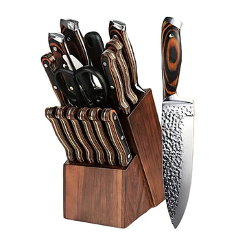 Professional 14/16-Piece Kitchen Knife Set with Wooden Block & Sharpener