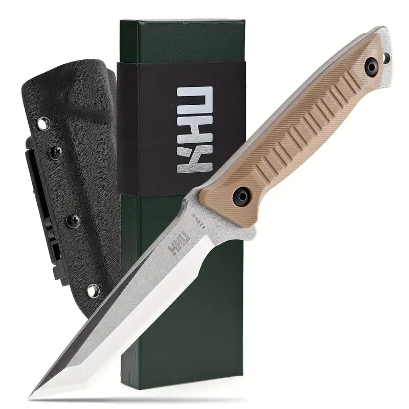 KHU 23A Stainless Steel Camping Knife – Durable Fixed Blade with Ergonomic Nylon Handle and Kydex Sheath, Khaki – Outdoor Adventures, Hunting, and Camping Gear