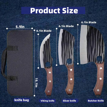 Premium Butcher Knife Set with Carry Bag – Hand-Forged High Carbon Steel Cleaver, Boning & Carving Knives for Meat, Vegetables & BBQ