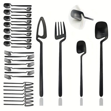 32pcs Stainless Steel Cutlery Set for 8 – Matte Finish, Includes Knife, Fork, Spoon & Teaspoon, 304 Kitchen Utensils