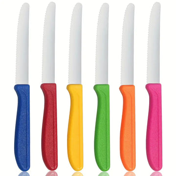 4/6pcs Premium Stainless Steel Steak & Snack Knives Set – Serrated Edge Multipurpose Dining Knives for Meat, Cheese, Bread, Tomato & Breakfast – Durable, Dishwasher Safe, Perfect for Home & Outdoor Use