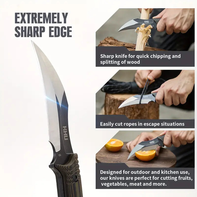 D2 Steel Hunting & Survival Fixed Blade Knife – G10 Handle with Kydex Sheath (22A) for Camping, Hiking, and Outdoor Adventures