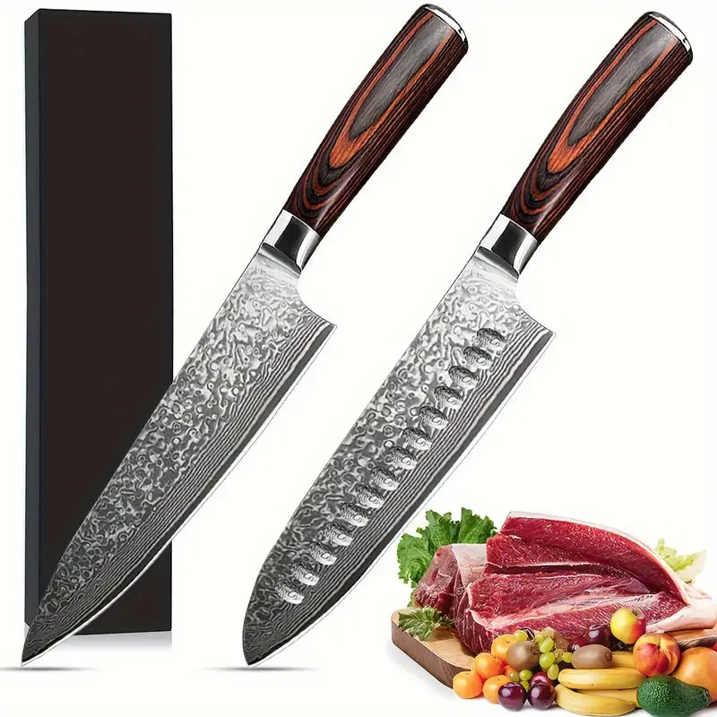 2-Piece Damascus Chef & Santoku Knife Set – VG-10 High Carbon Stainless Steel