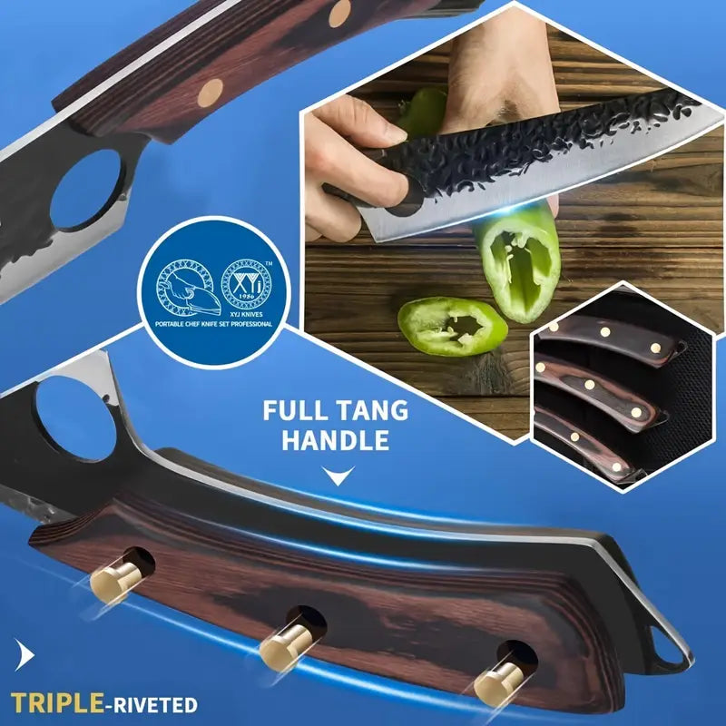 Chef, Cleaver, Carving, and Nakiri Knife Set with Accessories