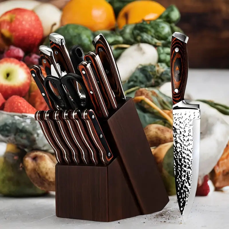 Chef knife set demonstrating cutting performance