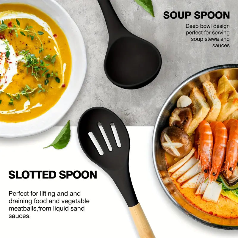 Cooking utensils with wooden handles