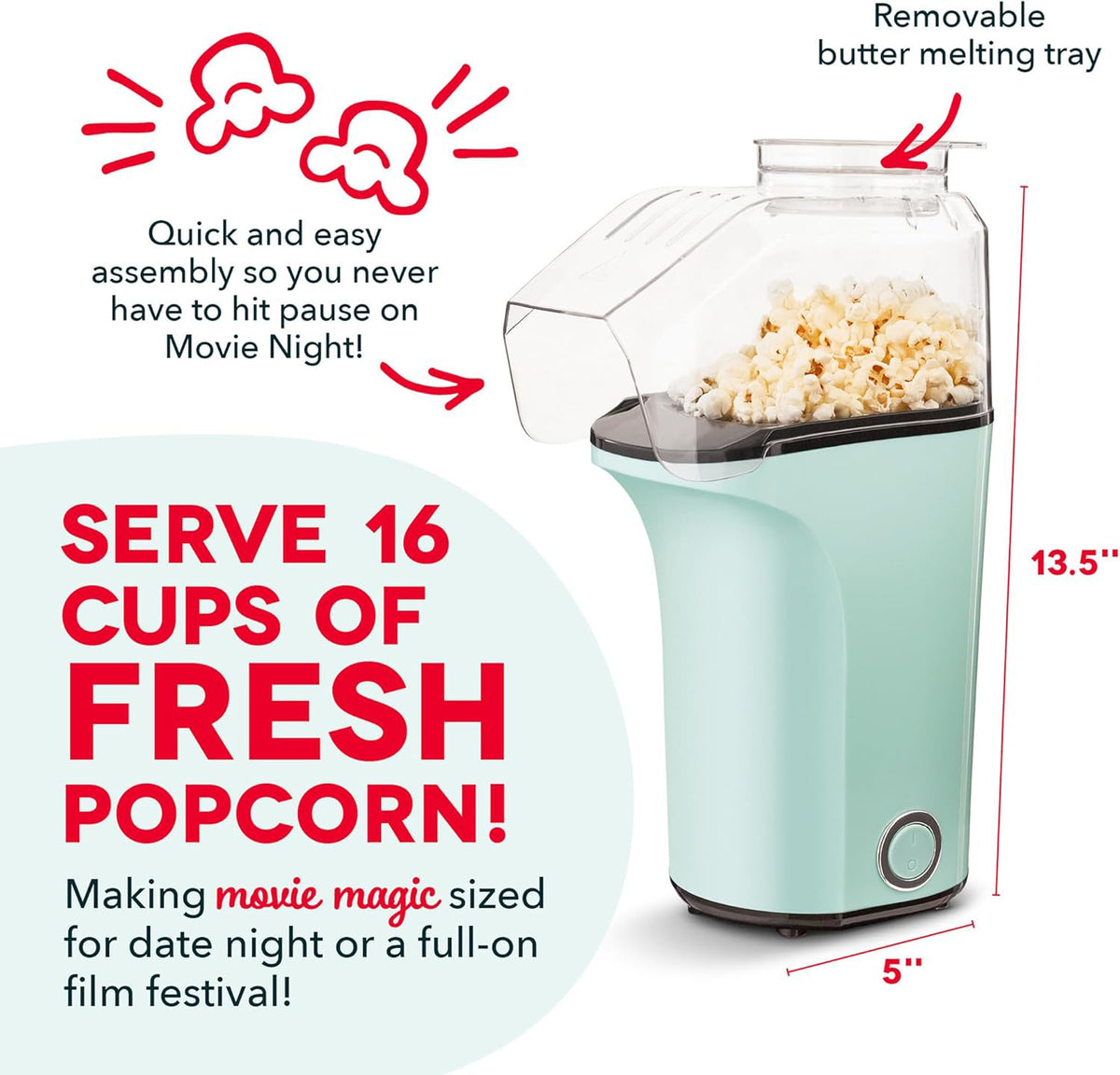 Compact countertop popcorn maker