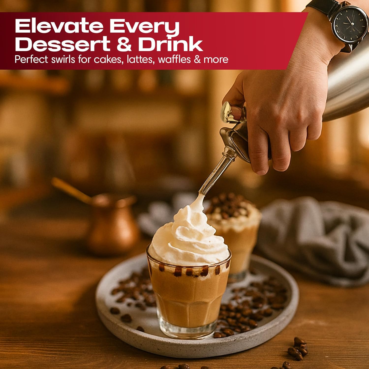 Whipped cream dispenser in home baking setup