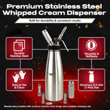 Whipped cream dispenser with stainless steel decorating nozzles